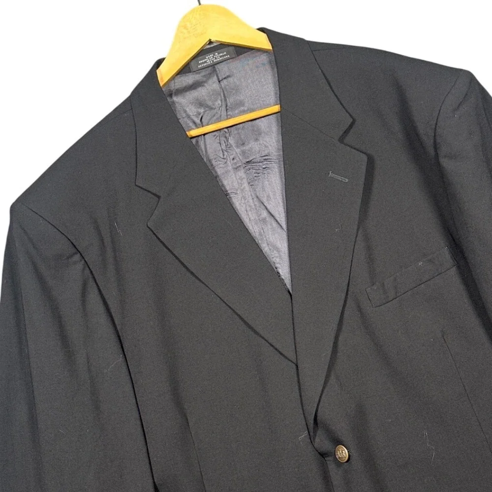Stafford Traveler Plus Blazer Mens 48XL Black Worsted Wool 3-Button Gold Buttons